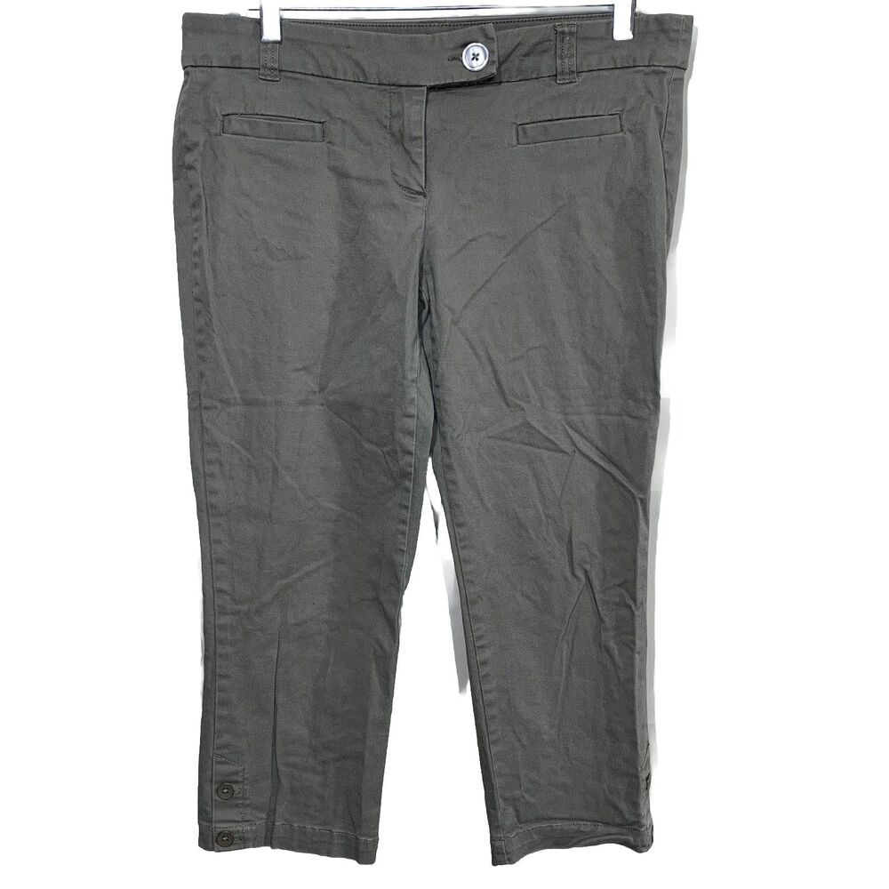 Dalia Collection Cropped Pants Womens 6 Olive Gray ModernFit CottonStretchCapris